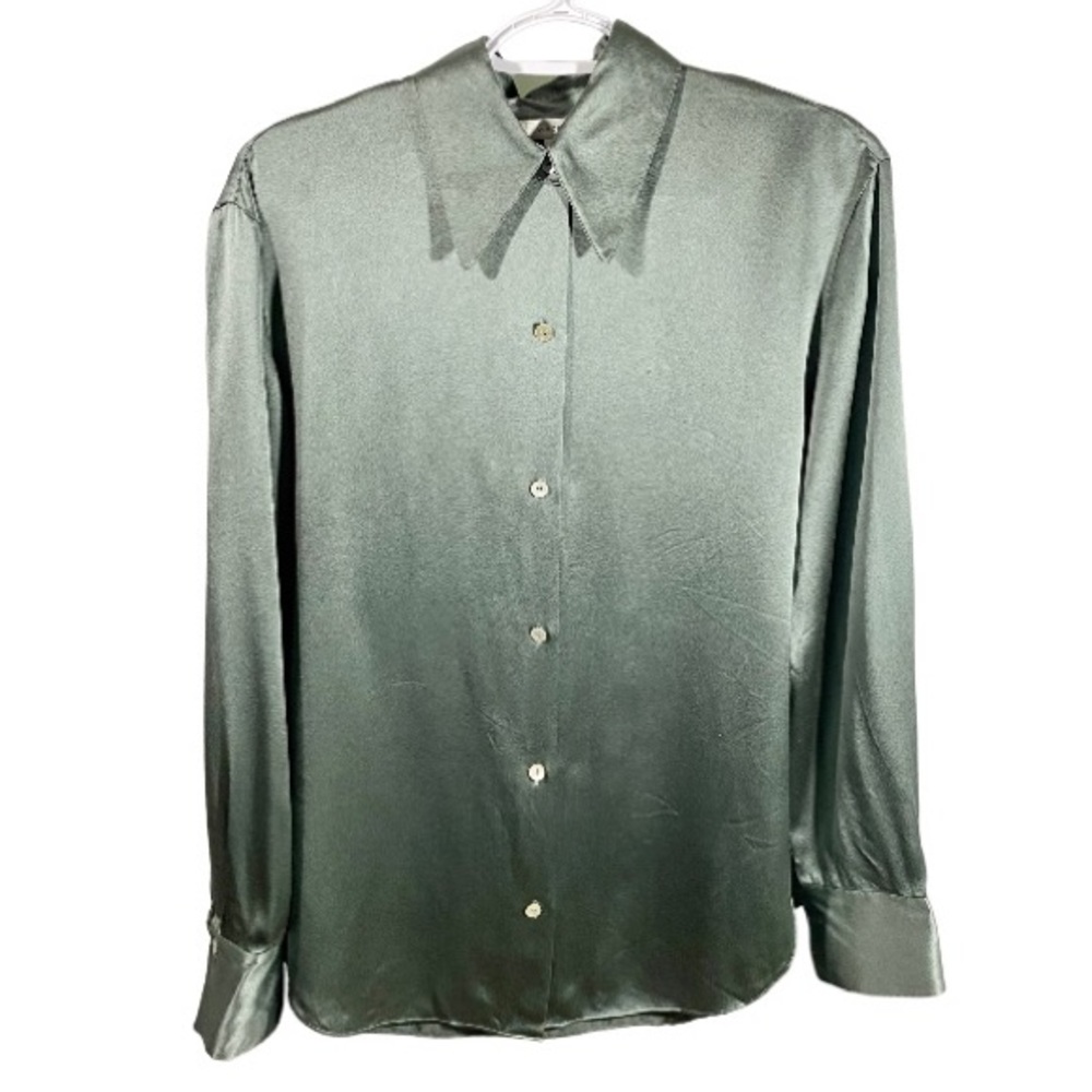 Vince Green Silk Blouse with Collar Small